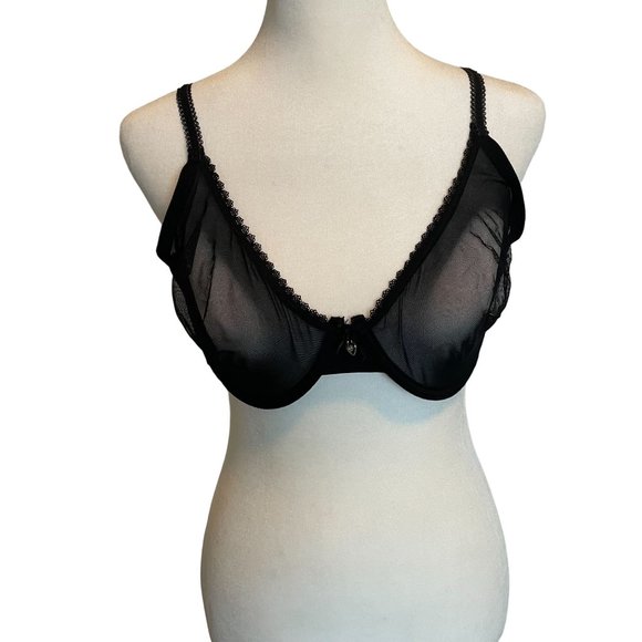 NWOT Vogue's Secret Sexy Black Lace Bra Unlined Mesh Sheer - Size 36D - Picture 5 of 8